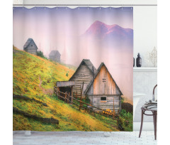 Wooden Houses Mountain Shower Curtain