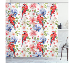 Parrots Iris and Roses Shower Curtain