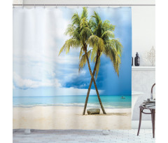 Beach Palm Trees Rock Shower Curtain