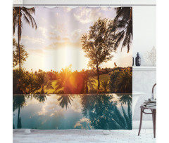 Swimming Pool Sunset Shower Curtain
