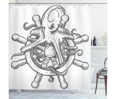 Sketch Sailboat Wheel Shower Curtain