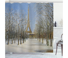Snowy Paris City View Shower Curtain