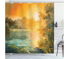 Retro Lake Scenery Art Shower Curtain
