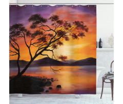River Mountain Sunset Shower Curtain