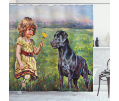 Flower Dog with a Girl Shower Curtain