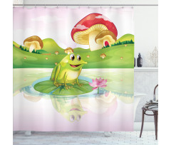 Frog on Water Lily Art Shower Curtain