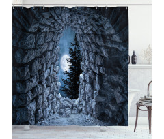Full Moon Dark Cave Shower Curtain