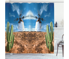 Windmill and Exotic Cactus Shower Curtain