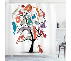 Cat Tree with Kittens Shower Curtain