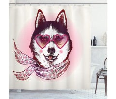 Hipster Husky Dog Hearts Shower Curtain