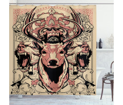 Floral Skull and Wolves Shower Curtain