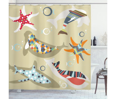 Starfish Dolphin Seal Bubble Shower Curtain