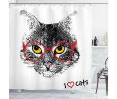 Nerd Cat with Glasses Shower Curtain