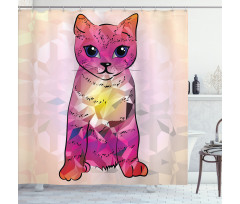 Retro Digital Robot Cat Shower Curtain