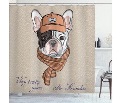 Hipster Bulldog with Cap Scarf Shower Curtain