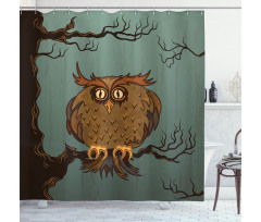 Tired Owl on Oak Tree Shower Curtain