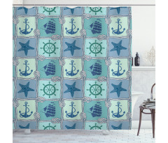 Ships Wheel Turquoise Shower Curtain
