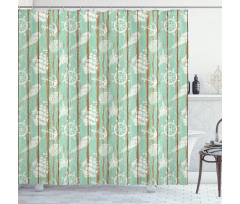 Mint Seashell Sailing Shower Curtain