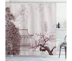 Sakura Trees and Mountain Shower Curtain