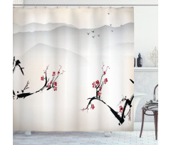 Sakura Flower and Gulls Shower Curtain
