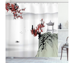 Cherry Blossoms and Boat Shower Curtain