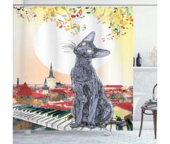 City Skyline Kitty Piano Shower Curtain