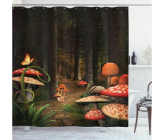 Mushrooms Dark Forest Shower Curtain