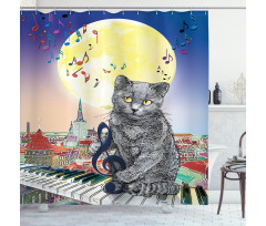 Musical Notes Cat Shower Curtain