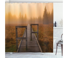 Foggy Day Fall Forest Shower Curtain
