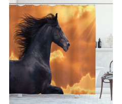 Galloping Friesian Horse Shower Curtain