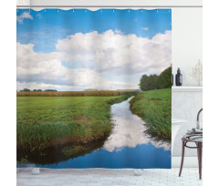 Calm River Meadow Trees Shower Curtain