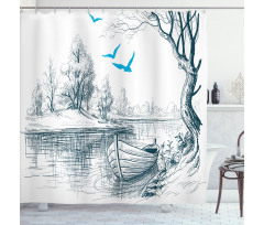 Boat on River Drawing Shower Curtain