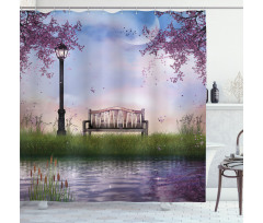 Bench Flowing River Moon Shower Curtain