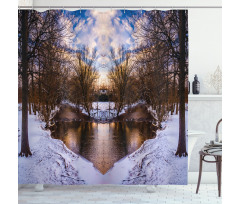 Snowy Winter Park Lake Shower Curtain