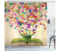 Colorful Moths in Book Shower Curtain