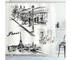 Retro Sketchy Paris Shower Curtain