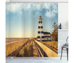 Lighthouse Sea Waves Shower Curtain