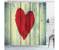 Heart Wooden Wall Shower Curtain