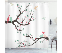 Retro Birds on Tree Branch Shower Curtain