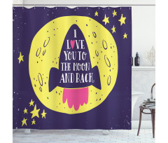Rocket Space Moon Love Shower Curtain