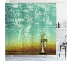Old Worn Trumpet Grungy Shower Curtain