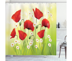 Floral Chamomile Poppy Shower Curtain