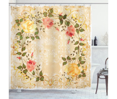 Leaves Roses Floral Shower Curtain