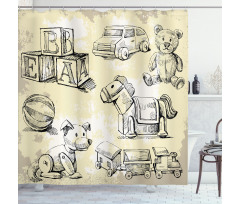 Hand Drawn Teddy Bear Shower Curtain
