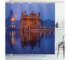 Golden Yellow Building Night Shower Curtain