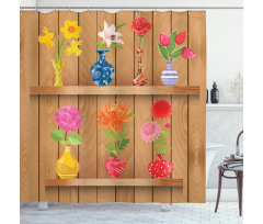 Cartoon Flowers in Vase Shower Curtain