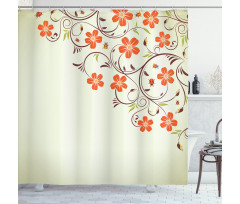 Ladybugs Flowers Spring Shower Curtain
