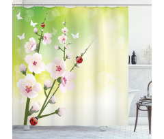 Blossoms Ladybugs Spring Shower Curtain