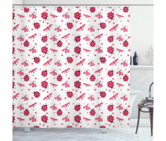 Dragonfly Ladybugs Hearts Shower Curtain