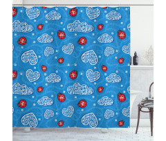 Ladybugs Hearts Clouds Shower Curtain